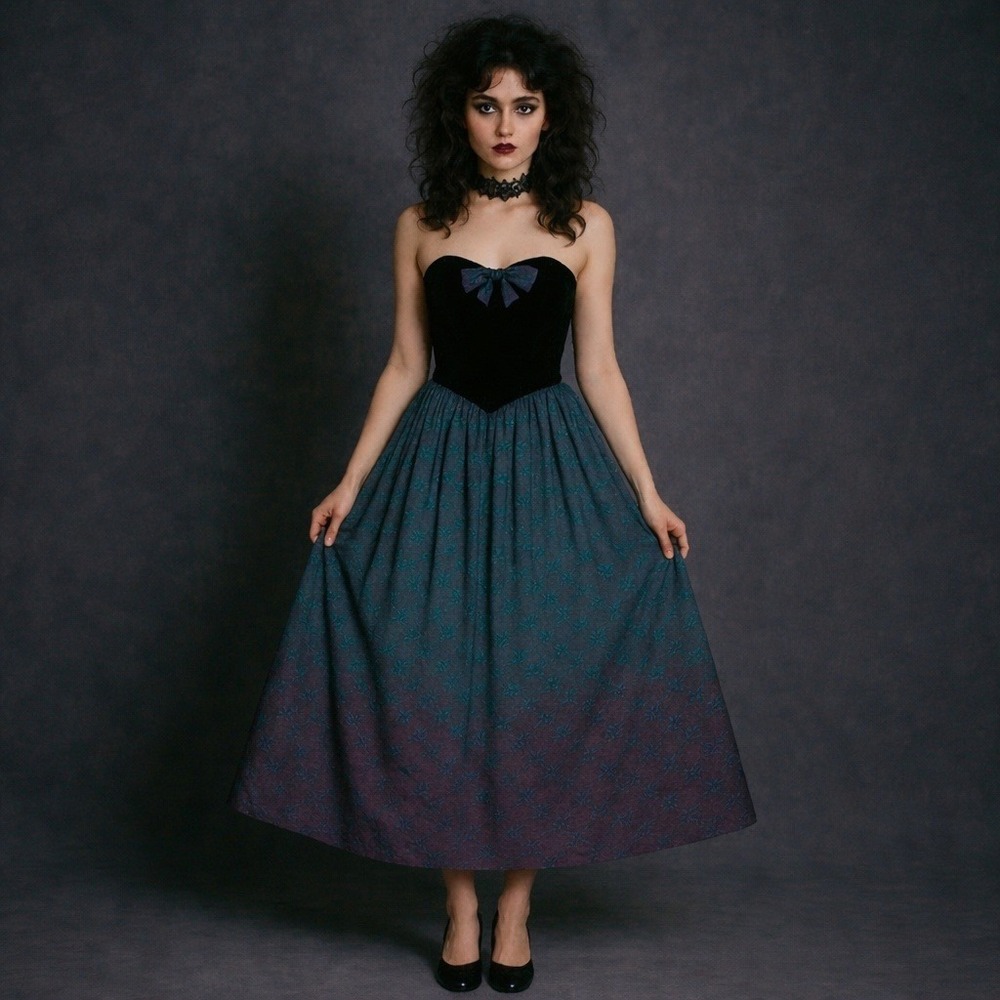 Vintage Gunne Sax Jessica McClintock 80s Velvet Taffeta Strapless Gown Dress